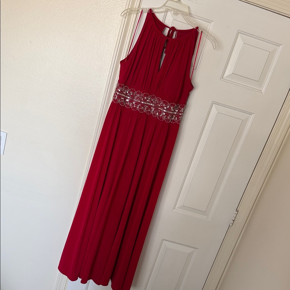 R&M Richards Red Maxi Dress with Embellished Waist